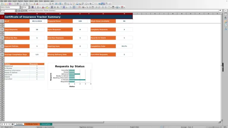 Preview of Certificate of Insurance Tracker Excel Workbook