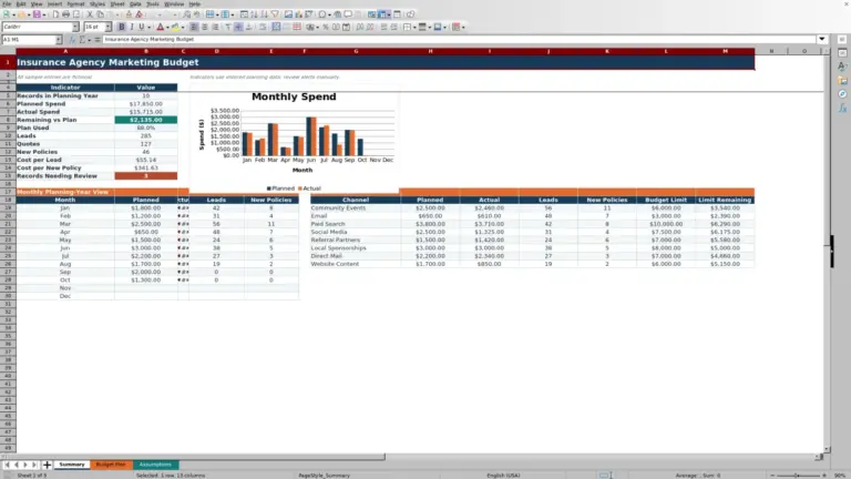 Preview of Insurance Agency Marketing Budget Excel Workbook for 2026