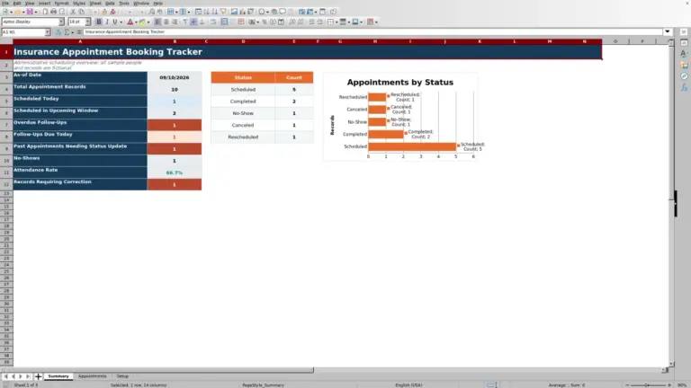 Preview of Insurance Appointment Booking Tracker Excel Workbook