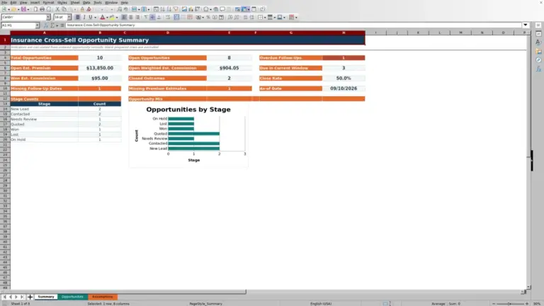 Preview of Insurance Cross-Sell Opportunity Tracker for Excel