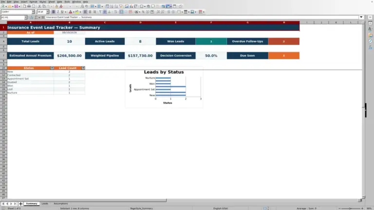 Preview of Insurance Event Lead Tracker Excel Template