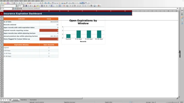 Preview of Insurance Expiration Dashboard Excel Workbook