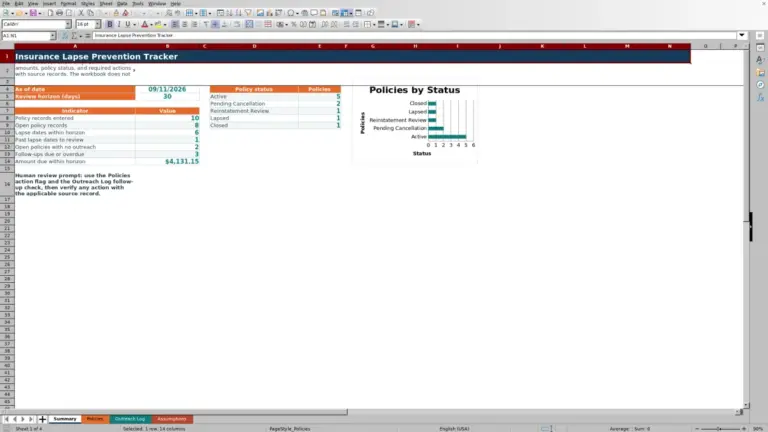 Preview of Insurance Lapse Prevention Tracker for Excel