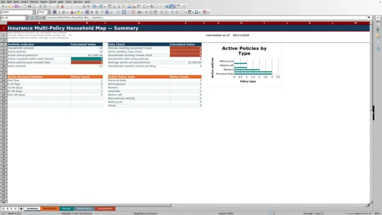 Preview of Insurance Multi-Policy Household Map Excel Workbook