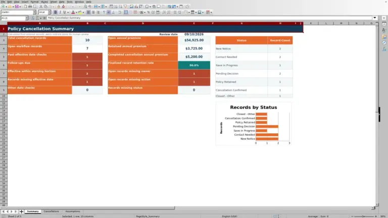 Preview of Insurance Policy Cancellation Tracker for Excel