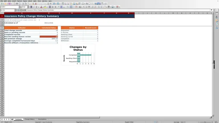Preview of Insurance Policy Change History Excel Template