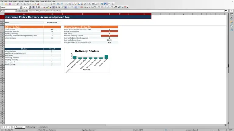Preview of Insurance Policy Delivery Acknowledgment Log Excel Template