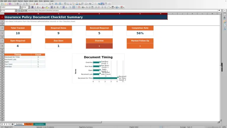 Preview of Insurance Policy Document Checklist Excel Workbook