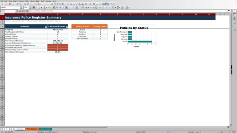 Preview of Insurance Policy Register Excel Spreadsheet Template for 2026