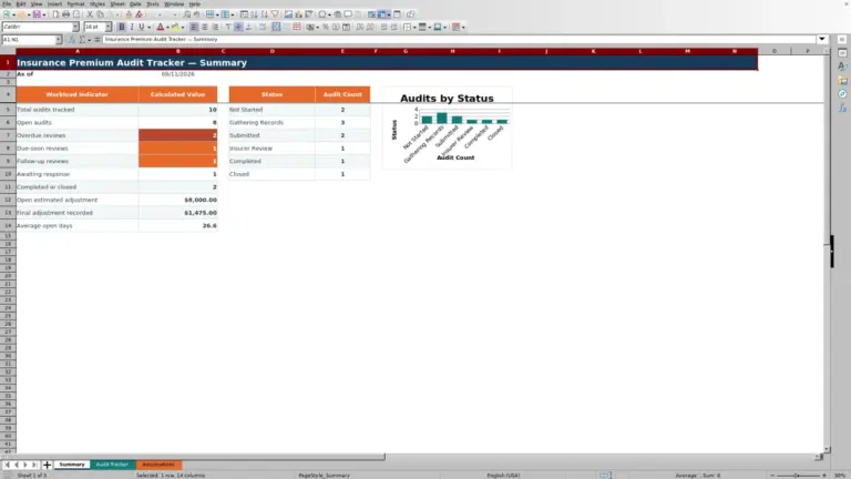 Preview of Insurance Premium Audit Tracker for Excel
