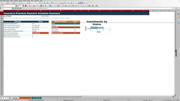 Preview of Insurance Premium Payment Schedule Excel Template