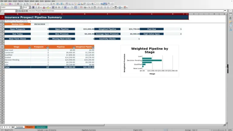 Preview of Insurance Prospect Pipeline Excel Spreadsheet for 2026
