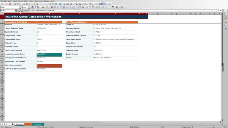 Preview of Insurance Quote Comparison Worksheet for Excel — 2026